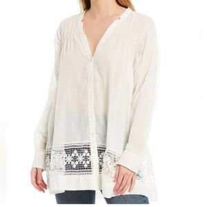 FREE PEOPLE | green gardens tunic white Lace Detail medium